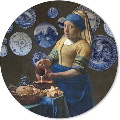 Muismat rond 20x20 cm - Mousepad Melkmeisje - Meisje met de parel - Vermeer - Ronde muismatten