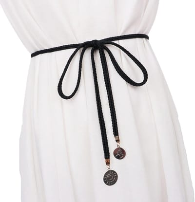 Dames Casual Dun Gevlochten Tailleketting voor Jurken - Stijlvolle Mode Accessoire in Zwart