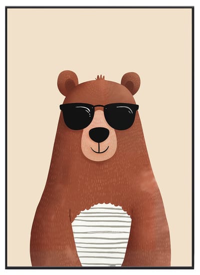 No Filter - Poster voor Baby- en Kinderkamer - Stoere beer met zonnebril Poster - A3 (30x40 cm) - 250 grams papier - Kinderkamer decoratie