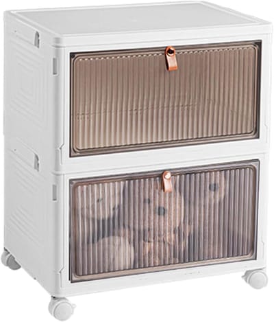 Stapelbare Opbergbakken - Opvouwbare Kastorganizers - Ruimte Organiseren - Met Magnetische Deur - 47.5L x 34.5W cm - Wit met Transparant