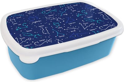 Broodtrommel Blauw - Lunchbox - Brooddoos - Zodiac - Sterrenhemel - Nacht - Patronen - Jongens - 18x12x6 cm - Kinderen - Jongen