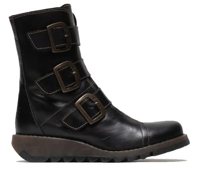 Fly London Dames Zwarte SCOP110 Chelsea Leren Enkel Rits Biker Laarzen