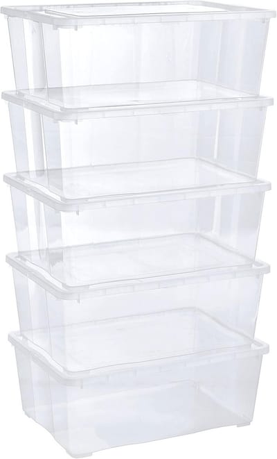 Transparante Opbergdozen met Deksel - Stapelbaar, Kunststof, Ideaal voor Kleding, Schoenen, Speelgoed en Knutselen - 5 Stuks