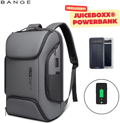 CarryQuest® - BANGE Laptop Rugzak 15.6 inch - Inclusief JuiceBoxx® Solar Powerbank - Zakelijke Business Backpack met USB Oplaadpoort - Waterafstotende Rugtas met Laptopvak & Anti-Diefstal Vak - Grijs