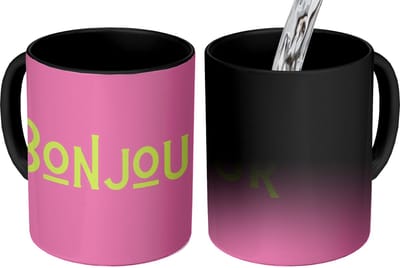 Magische Mok - Foto op Warmte Mokken - Koffiemok - Roze - Groene Bonjour - art-deco - Magic Mok - Beker - 350 ML - Theemok