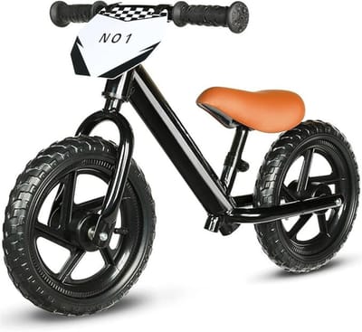 Verte Loopfiets 1 Jaar - Loopfiets voor Peuters van 2 Jaar - Leeftijd 18 Maanden tot 5 Jaar - 12 Inch Loopfiets met Individuele Plaat - Inclusief 3 Sets Stickers - Cadeau voor Jongens en Meisjes van 2-3 Jaar - Zwart