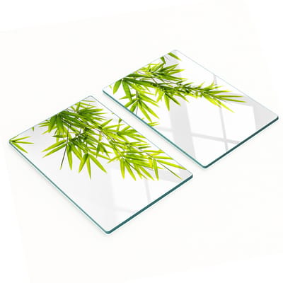Decoratieve glazen snij- en serveerplanken met bamboebladeren, 2x40x52 cm