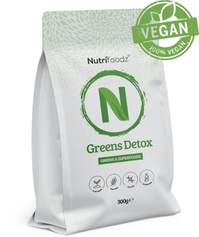 Nutrifoodz Greens Detox® - Superfood poeder - Vegan – Spirulina, Chlorella, Gember – 60 Porties – Energie & Gewichtsbehoud - Verhoog je energie – Blijf op gewicht - Noodpakket - noodpakket voeding