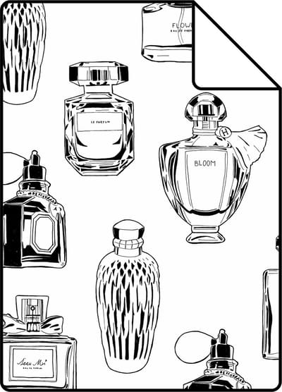 Proefstaal ESTAhome behang parfum flesjes zwart wit - 26.5 x 21 cm - 138855-S