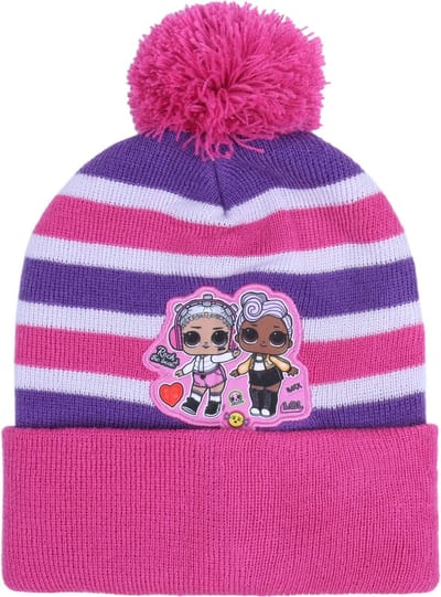 Roze en paars, warme gestreepte muts voor meisjes - LOL Surprise