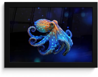 Poster in lijst - Fotolijst 30x20 cm - Posters - Octopus - Stippen - Blauw - Zee - Posterlijst zwart - Decoratie - Wanddecoratie woonkamer - Muurdecoratie slaapkamer
