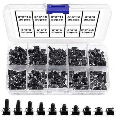 200 Stuks Mini Micro Drukknopschakelaars - 6x6mm Tactiele Drukknop Assortiment voor Elektronische Projecten