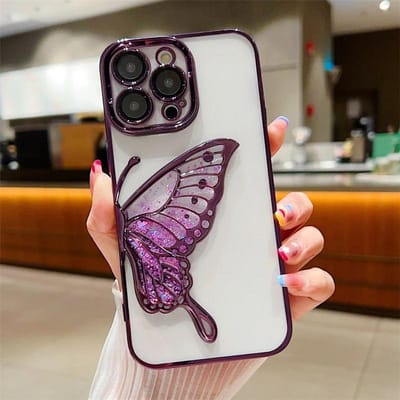 Luxe Verguld Helder Glitter Quick Sand Vlinder Hoesje Voor iPhone 16 Pro Max 15 14 13 12 11 Zacht Siliconen Schokabsorberende Bumper Cover For iPhone 15