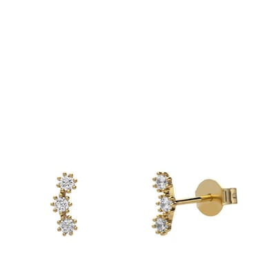 Lucardi Dames Zilveren goldplated oorknoppen zirkonia - Oorbellen - 925 Zilver - Goudkleurig