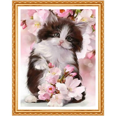Peinture diamant 5D de chat mignon, broderie complète 5D, point de croix, fleur de chat, strass, décoration d'intérieur 20X30CM black