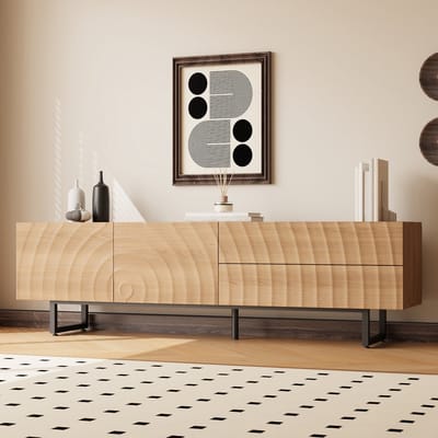MODFU TV-Meubel - 3D Golfstructuur - Greeploos - Scandinavisch - Woonkamer - Spaanplaat - Naturel - 180 X 38 X 51,5 Cm