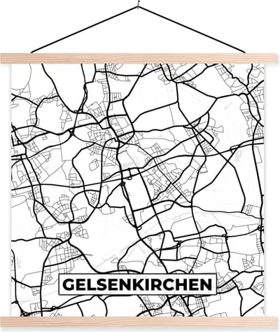 Posterhanger incl. Poster 40x40 cm - Schoolplaat - Kaart - Gelsenkirchen - Plattegrond - Stadskaart - Textielposter - Blanke latten - Stadskaart
