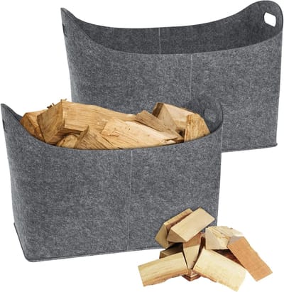 Vilten Houtmand - Opvouwbare Tas - Haardhout Opslag - Extra Dik Materiaal - 55x30x40 cm - Middelgrijs