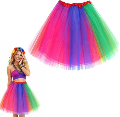 Kleurige Tutu Rok voor Vrouwen, Regenboog Kostuum voor Carnaval, Feest, Retro 80s en Fancy Dress met Laagjes Tulle