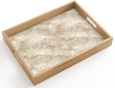Dienblad hout 40x30 cm - Schootdienblad - Lichtbeige - Onyx - Subtiel - Borrelplank rechthoek - Plateau dienbladen