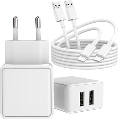 Usb Oplader 2 Poorten met 2x usb naar usb C Kabel 2 Meter - 12w - Lader voor Clara BW Libra Colour Paperwhite 5 Scribe & Galaxy Tab A7 Tab A8 Tab A9