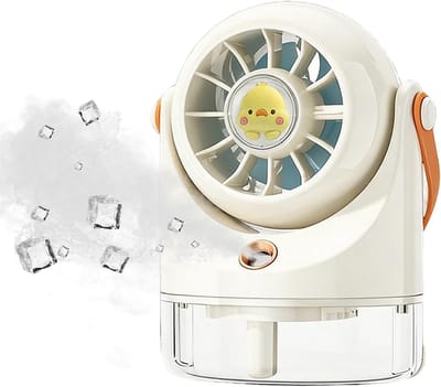 KZQ Bureauventilator - Vernevelingsventilator - Draagbare ventilator - Kleine handventilator - Stille werking met drie snelheden - Geschikt voor thuis, kantoor, studentenkamer, buiten, reizen, kamperen, vissen - Wit