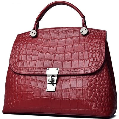 Sacs à bandoulière européens et américains pour femmes  Sacs bandoulière en cuir véritable Cuir de vachette première couche pour femmes  Sac à main motif crocodile pink