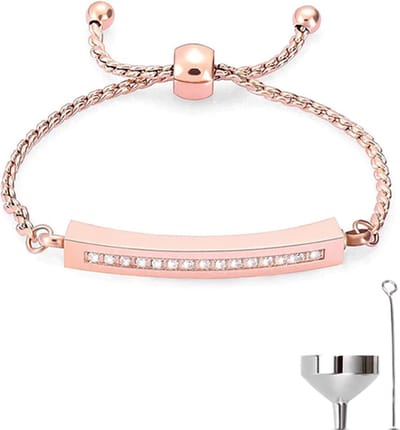 Luxe As Armband - Verstelbaar - 18-28 CM - Met Ashanger - Voor As, Haren of Parfum - Assieraad - Gedenksieraad - Urn - Incl. As vuller en Opbergzakje - Perfect Rosé