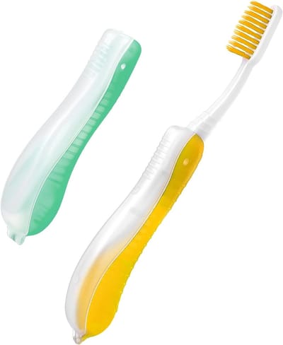 Reistandenborstels Set - Opvouwbare Tandenborstels - Hygiënisch Onderweg - Compact Ontwerp - 11cm Gevouwen - Geel Groen