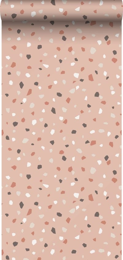 ESTAhome behang terrazzo zacht roze, wit en grijs - 53 cm x 10.05 m - 139306