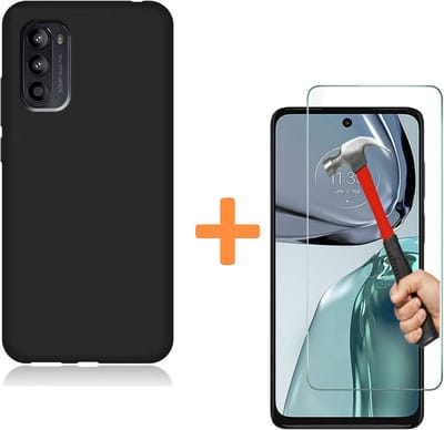 Silicone hoesje zwart met 2 Pack Tempered glas Screen Protector Geschikt voor: Motorola Moto G62 5G