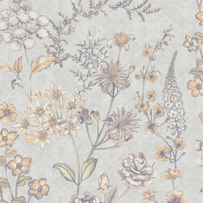 VINTAGE BLOEMEN BEHANG | Botanisch - grijs oranje geel - A.S. Création Metropolitan Stories 3