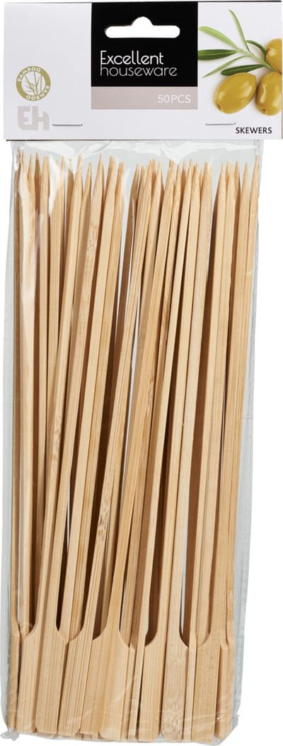 Excellent Houseware BBQ Sate/spiesjes prikkers - 50x - bamboe hout - 25 cm - spiezen - satestokjes