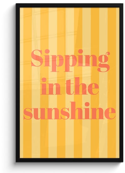 Poster in lijst - Fotolijst 60x90 cm - Posters - Gestreept - Geel - Sunshine - Letters - Posterlijst zwart - Decoratie - Wanddecoratie woonkamer - Muurdecoratie slaapkamer