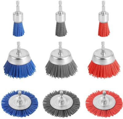 9-delige Nylon Draadwiel en Komborstel Set voor Boormachine - 3 Maten Schuurborstel met 1/4 Inch Hex Shank voor Schoonmaken - Schuur Boor Accessoire Verf Verwijderen Houtkorrel 80/100/240
