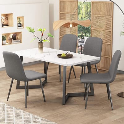 Eetkamergroep met Eettafel en 4 Stoelen - Scandinavische Vintage Keukentafelset voor Woonkamer en Eetkamer