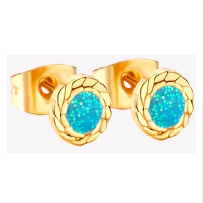 Glitter oorbellen roestvrij staal - Goudkleurig en groen - 6mm - kind
