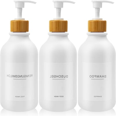 Set van 3 Lege Zeepdispensers van 500 ml met 22 Witte Labels voor Badkamer en Keuken, Perfect voor Lotion en Zeep