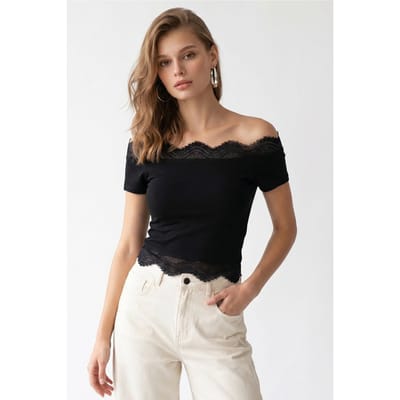 Geborduurd Slim-Fit Boot Neck Croptop