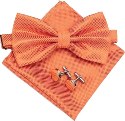 Fako Fashion - Vlinderstrik, Pochette & Manchetknopen - Kleine Ruit - Vlinderdas - Strikje - Pochet - Oranje