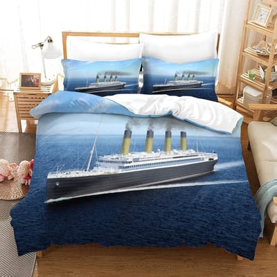 Prachtig 3D Titanic Schip Oceaan Behang Romantische Liefde Print Beddengoed Set Dekbedovertrek Dekbed Bed Jeugd Kinderen Meisjes Jongens Cadeau EU Single(135*200cm)3pcs