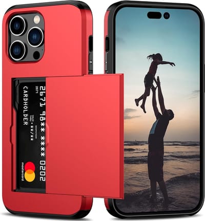 Hoesje Geschikt voor iPhone 14 Pro Max Hoesje Rood - shockproof Backcover met pasjeshouder - Ruimte voor 2 pasjes