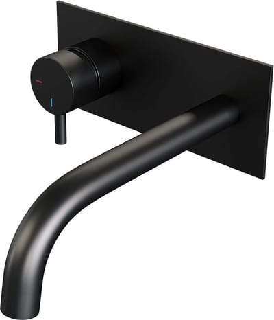 Brauer Black Edition inbouw wastafelmengkraan met gebogen uitloop en afdekplaat model B2 mat zwart
