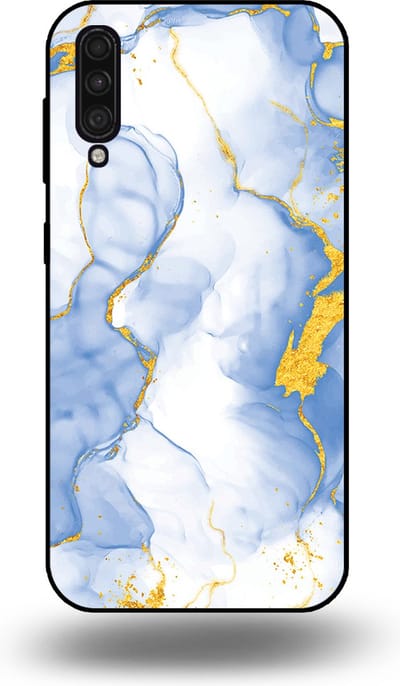 Smartphonica Telefoonhoesje Geschikt voor Samsung Galaxy A50s met Lichtblauw Goud Marmer Opdruk - TPU Backcover Case Lightblue Gold Marble Design geschikt voor Samsung Galaxy A50s