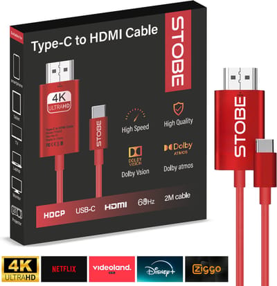 STOBE® USB-C naar HDMI streaming kabel - HDCP ondersteuning voor films - 4K@60Hz - 2 meter - Geschikt voor mini beamers - telefoon - laptop - tv - monitor - Netflix - Videoland - Ziggo