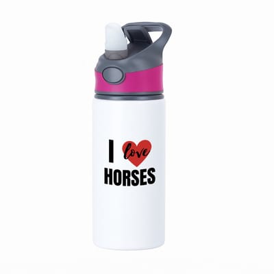 Hacebo® - I love horses waterfles met rietje roze - Paarden - paarden liefhebbers - verjaardagscadeau - kado - gift - water fles - 650ML