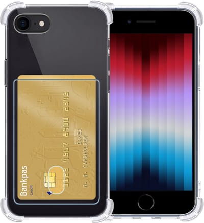 Hoesje - Geschikt voor Apple iPhone SE (2022) - Met Pashouder en Kaarthouder - Telefoon Hoes Shockproof - Siliconen Case - Back Cover - Shock Proof - Pasjes Houder - Telefoonhoesjes - Transparant