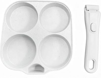 Eierpan Aluminium - Koekenpan 4-kops - Ontbijt Maken - Afneembaar Handvat - 19x20cm - Zwart