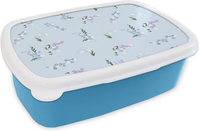 Broodtrommel Blauw - Lunchbox - Brooddoos - Patroon - Bloemen - Versiering - 18x12x6 cm - Kinderen - Jongen