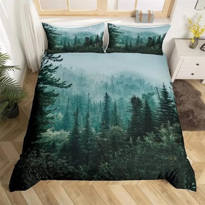Smoky Mountain Dekbedovertrekset Misty Forest Bedding Set Full Queen Size Grijs Bomen Natuurlandschap Kunst Dekbedovertrek 135X200cm-2pcs